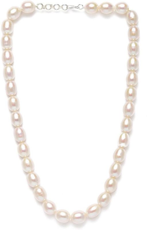 Fresh Water Natural White Rice Pearls 9-10mm AAA+ Quality Pearl Silver Plated Alloy Necklace