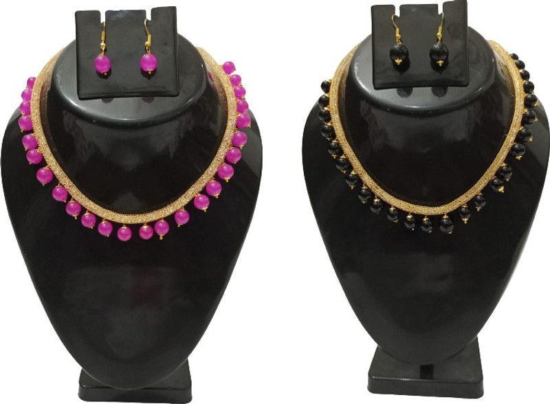 Alloy Jewel Set  (Pink, Black)
