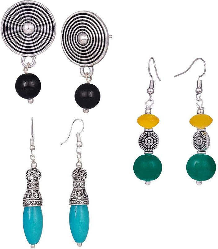 Silver Plated Handmade Beaded Dangler Earring for Women and Girls. Brass Drops & Danglers