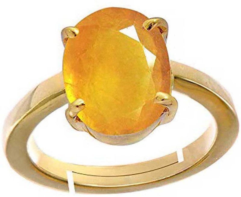 Yellow Sapphire(Pukhraj) 10.25 Ratti or 9.5 Ct Panchdhatu/5 Metal Men Adjustable Stone Ring