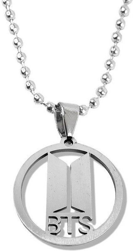Silver Color 3D BTS Round Coin/Sikka Locket Pendant Necklace With Chain Silver Stainless Steel Locket Set