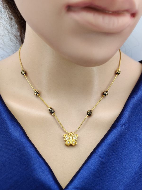 Gold Plated American Diamond Fancy Black Kapa Para Butterfly Pendent Chain.. Cubic Zirconia Gold-plated Plated Alloy Chain