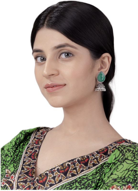 German Silver Oxidized Jhumki Afghan Pearl Drop Jhumki Earrings Beads German Silver, Alloy Jhumki Earring, Earring Set