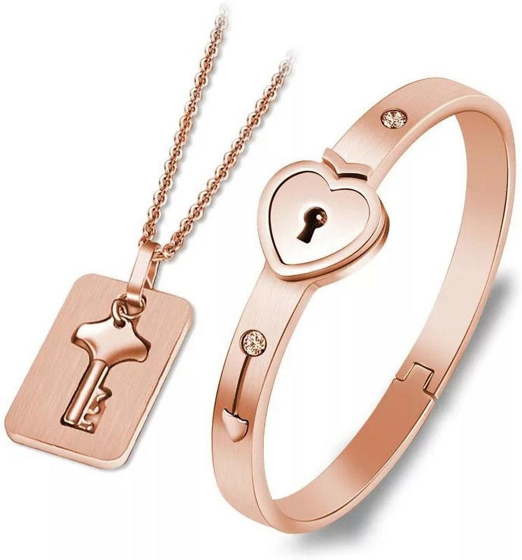 Stainless Steel Gold-plated Rose Gold Jewel Set  (Pack of 1)