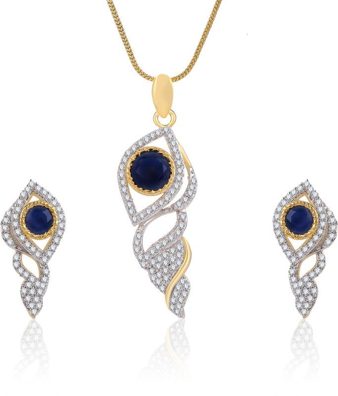 Brass Gold-plated Blue, Platinum Jewel Set  (Pack of 1)