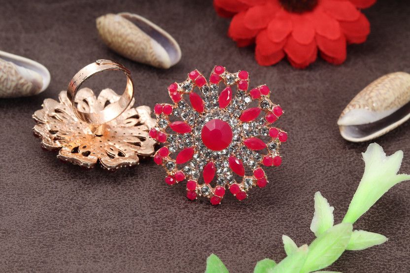 FANCY PARTY WEAR GOLDEN RING FOR GIRLS AND WOMEN Alloy Agate, Diamond Gold Plated Ring