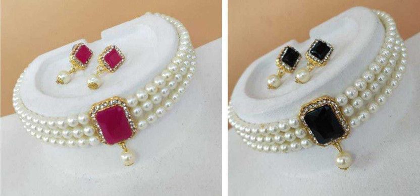 Brass Gold-plated Black, Ruby Red, White Jewel Set  (Pack of 2)