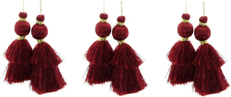 Fashionhaat Maroon Tassel Latkan Dome Shape with Double Layered Cut, Suitable For suit Kurtis Gown Saree Blouse Dupatta Lehenga Set of 3 Pairs (Maroon) Brooch  (Maroon)