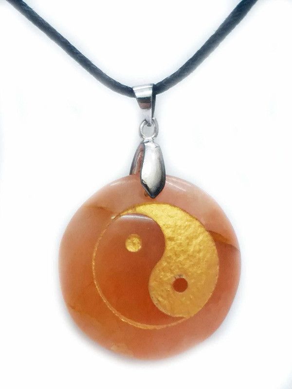 red aventurine yin yang symbol engraved pendant Crystal Crystal Pendant