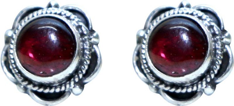 Precious Stone Garnet Sterling Silver Stud Earring