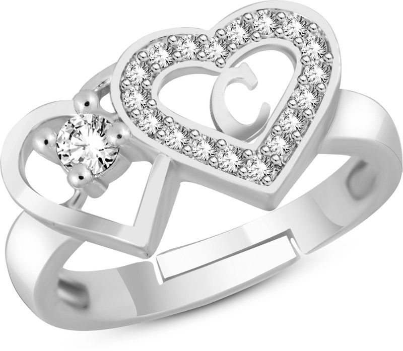 Love Heart C Alphabet Letter Rings girls women lovers couple Stylish party wear Alloy, Copper, Brass, Crystal, Metal, Stone Cubic Zirconia, Diamond, Crystal, Zircon Platinum, Rhodium, Silver Plated Ring