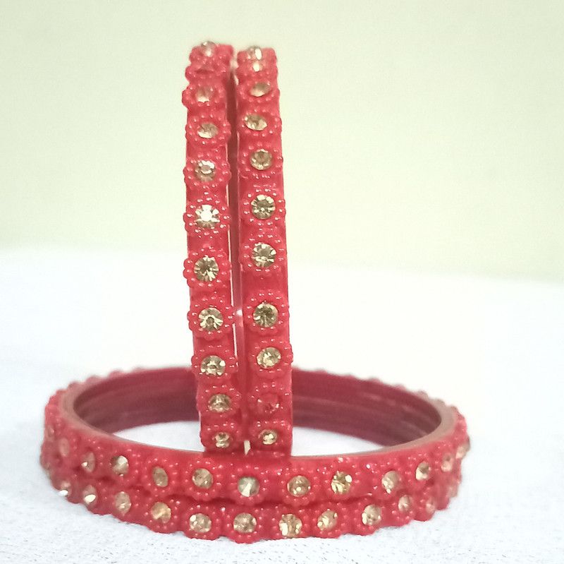Glass Crystal Gold-plated Bangle Set  (Pack of 4)