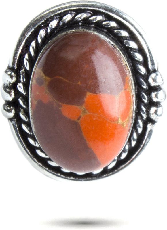 Oxidised Adjustable Stone Studded Fashion Ring for Girls & Women Brass Agate Silver Plated Ring