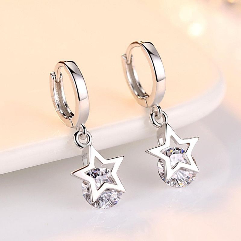 Beauteous Star Dangle Zircon Earrings For Women & Girls Swarovski Zirconia Sterling Silver Drops & Danglers