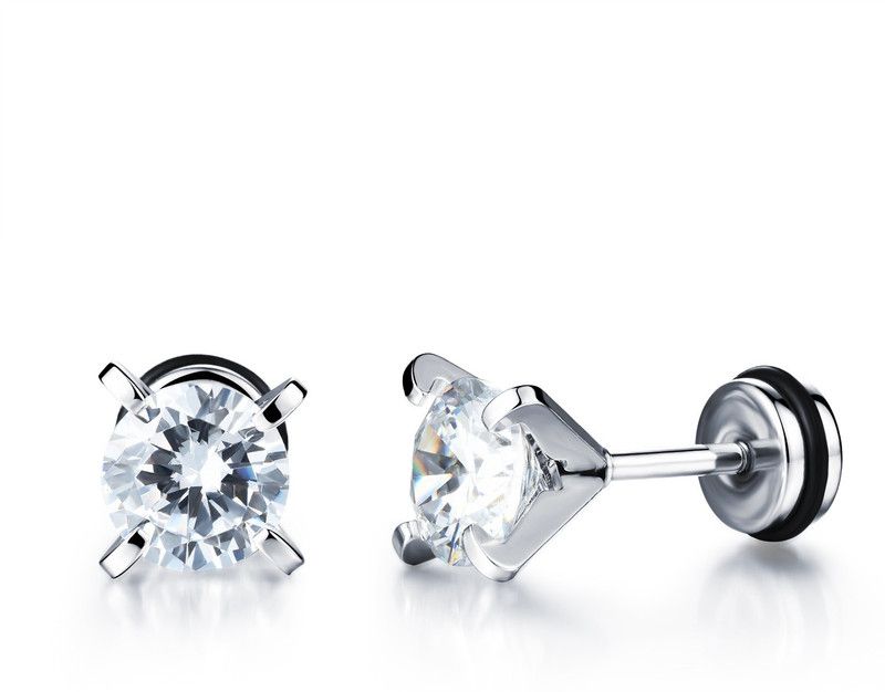 Glittering White Stainless Steel Stud Earring