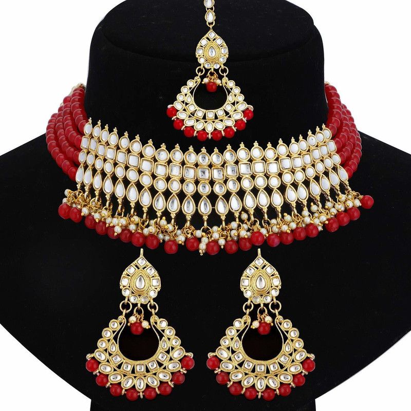 Copper Gold-plated Red, White Jewel Set  (Pack of 1)