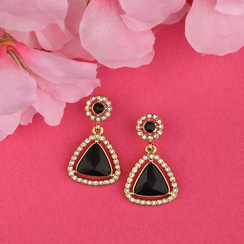 Accessorize London Women's Black Stone Geo Drop Earring Crystal Alloy Drops & Danglers