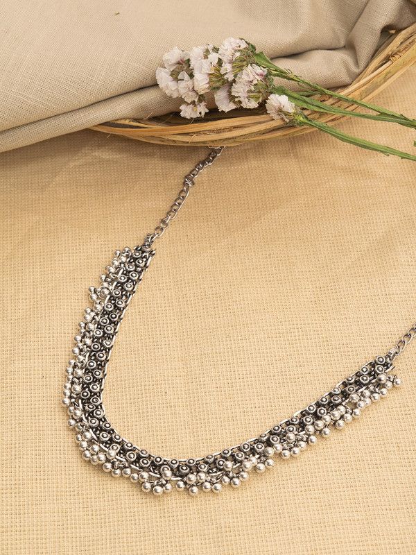 Ghungaroo Embellished Oxidised Silver Plated Alloy Necklace