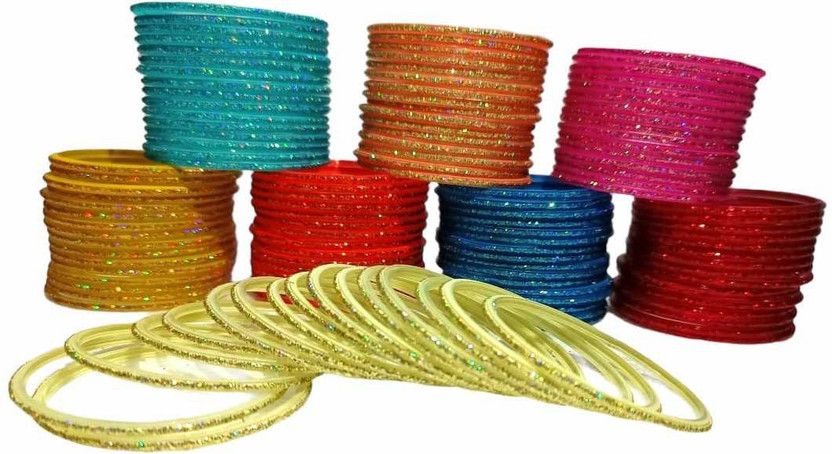 Glass Bangle Set  (Pack of 128)