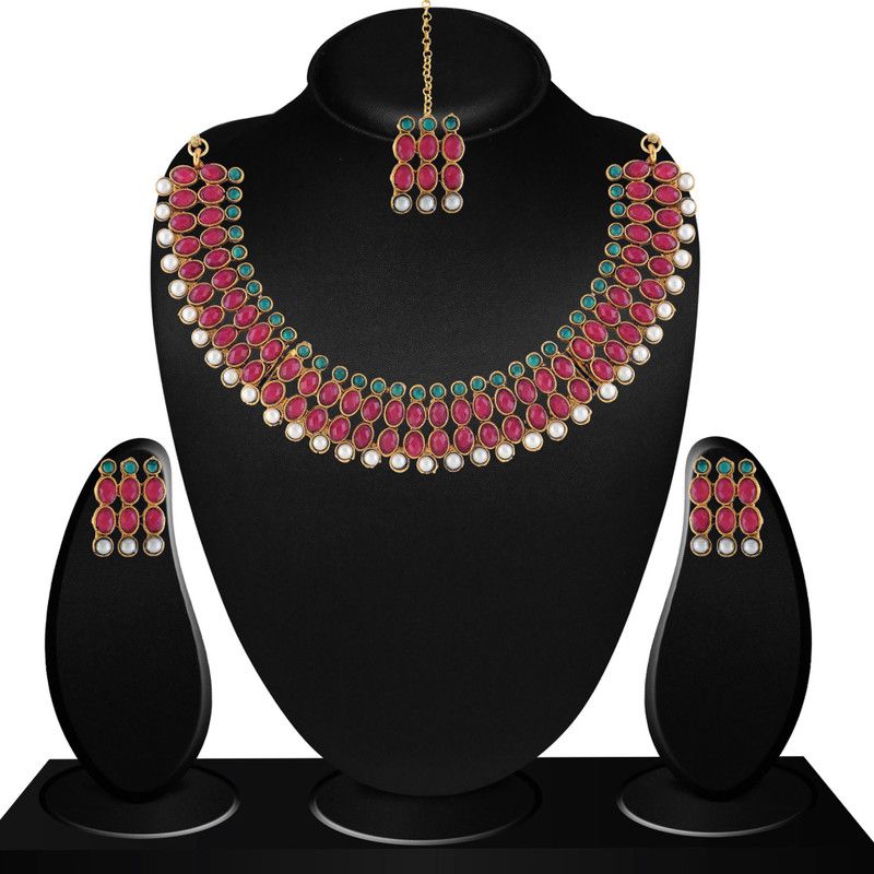 Zinc, Alloy Gold-plated White, Red Jewel Set  (Pack of 1)