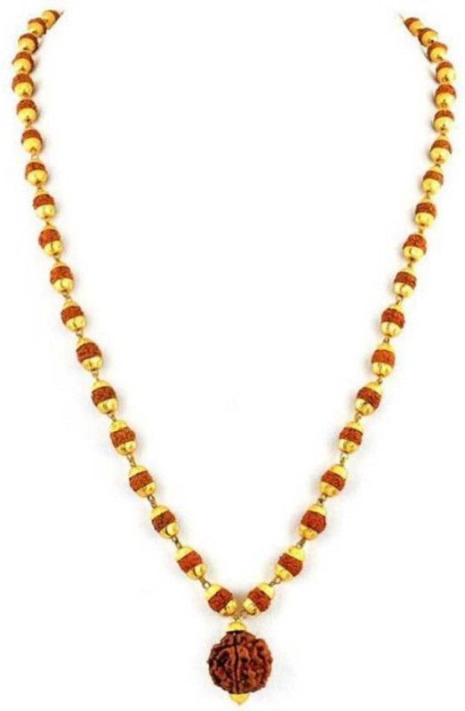 5 Mukhi Rudraksha Mala Gold-plated Plated Brass Chain Wood Chain