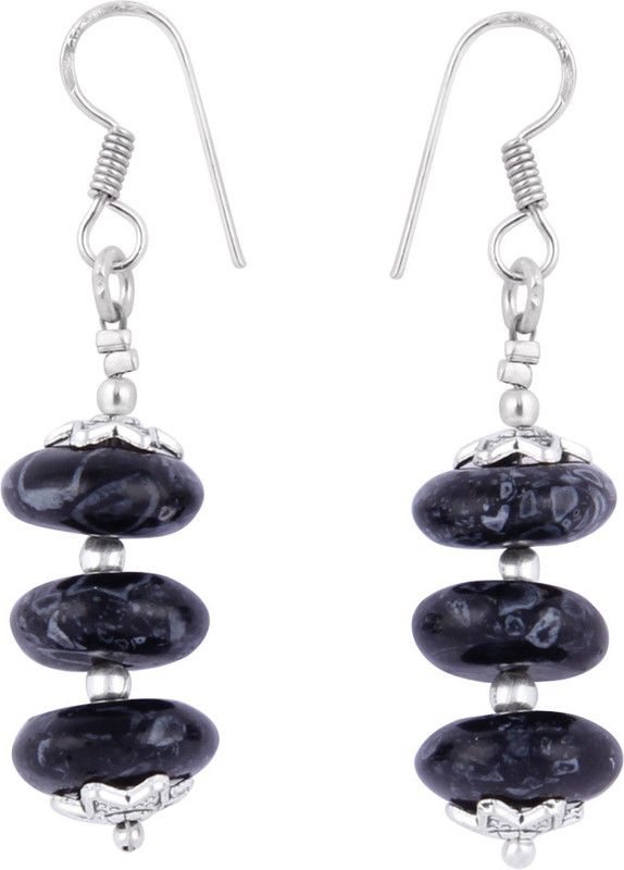 2.5 Inch Dyed Howlite Black and White Roundel Alloy Drops & Danglers