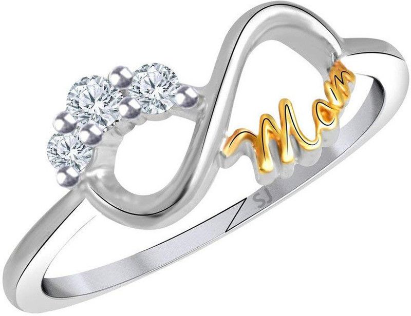 Mom Brass, Alloy Cubic Zirconia Rhodium Plated Ring