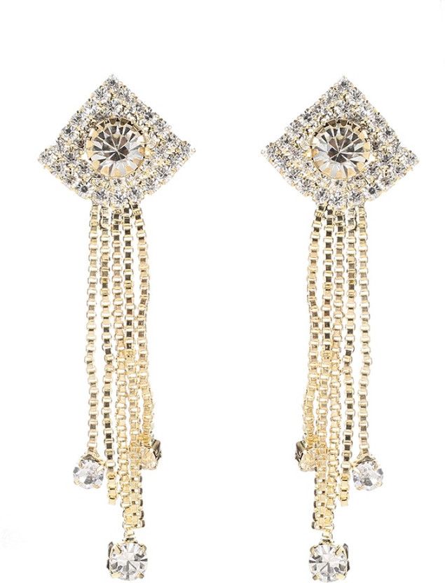 JewelMaze Gold Plated White Austrian Stones Hanging Alloy Drops & Danglers