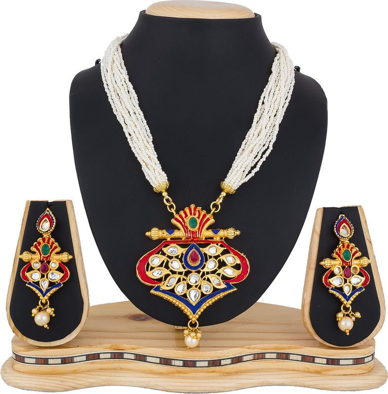 Metal, Alloy Gold-plated Gold, Blue, Red Jewel Set  (Pack of 1)