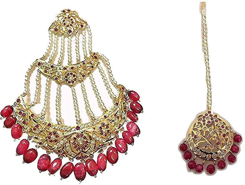 Mother of Pearl Gold-plated Ruby Red Jewel Set  (Pack of 1)