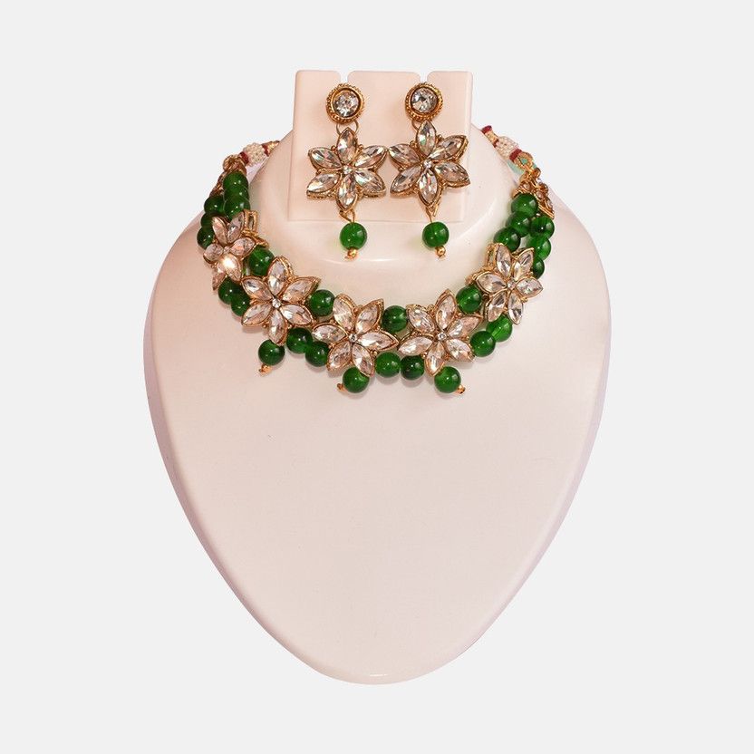 Metal Green, White Jewel Set  (Pack of 1)