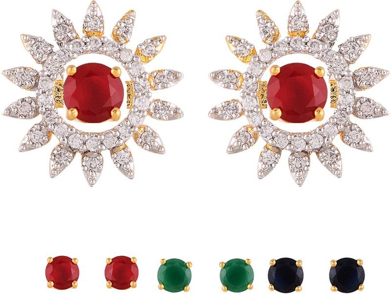 Gold-plated Multi-color 5 In 1 Interchangeable Stud Earrings For Women/girls Alloy Stud Earring