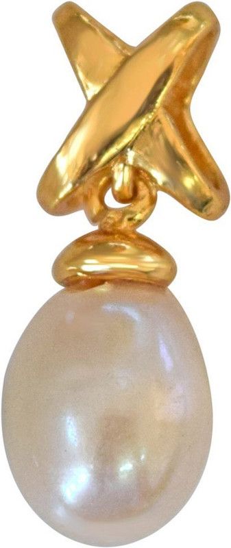 Drop Shaped Real Pearl & Gold Plated Silver Cross Bar Pendant for Girls (SP372) Pearl Metal Pendant