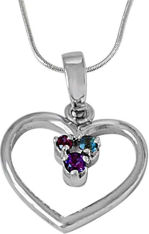 Sparkling Heart Blue Topaz, Purple Amethyst, Pink Rhodolite & 925 Sterling Silver Pendant with 18 IN Chain (SDP489) Sterling Silver Topaz, Amethyst Sterling Silver Pendant