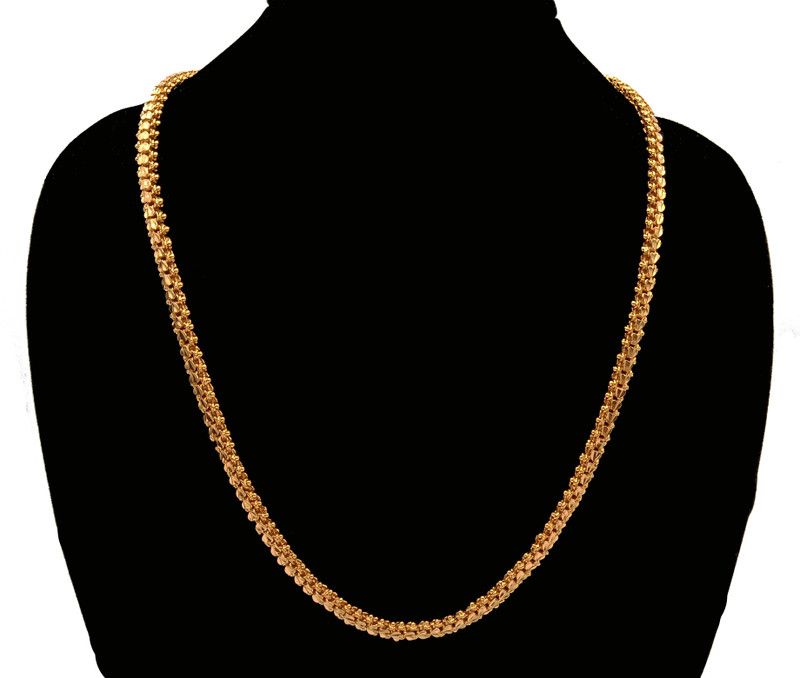 Modernized Kerala Model Chain-Heart Pattern, Size-24" Inch, Thickness-6mm, 1Gram Gold-plated Plated Brass, Copper Chain