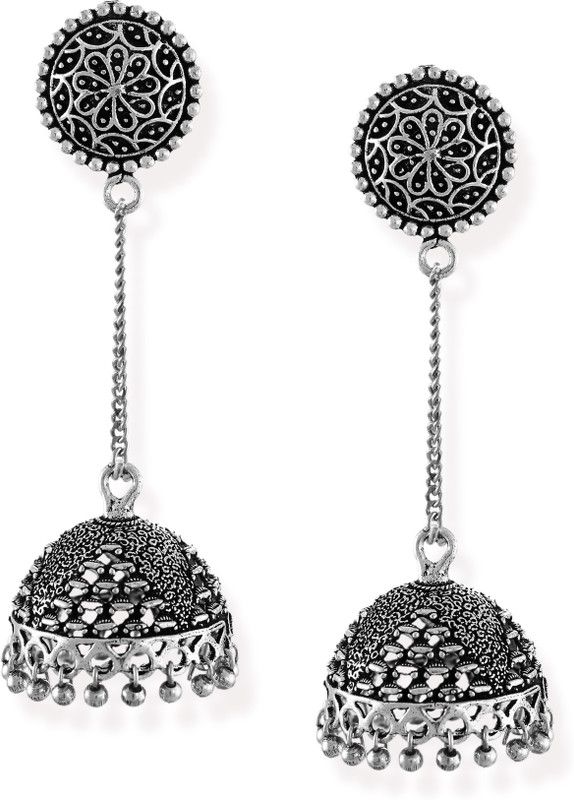 Beautifully Desgined Antique Silver-Tone Hanging Jhumki Metal Jhumki Earring