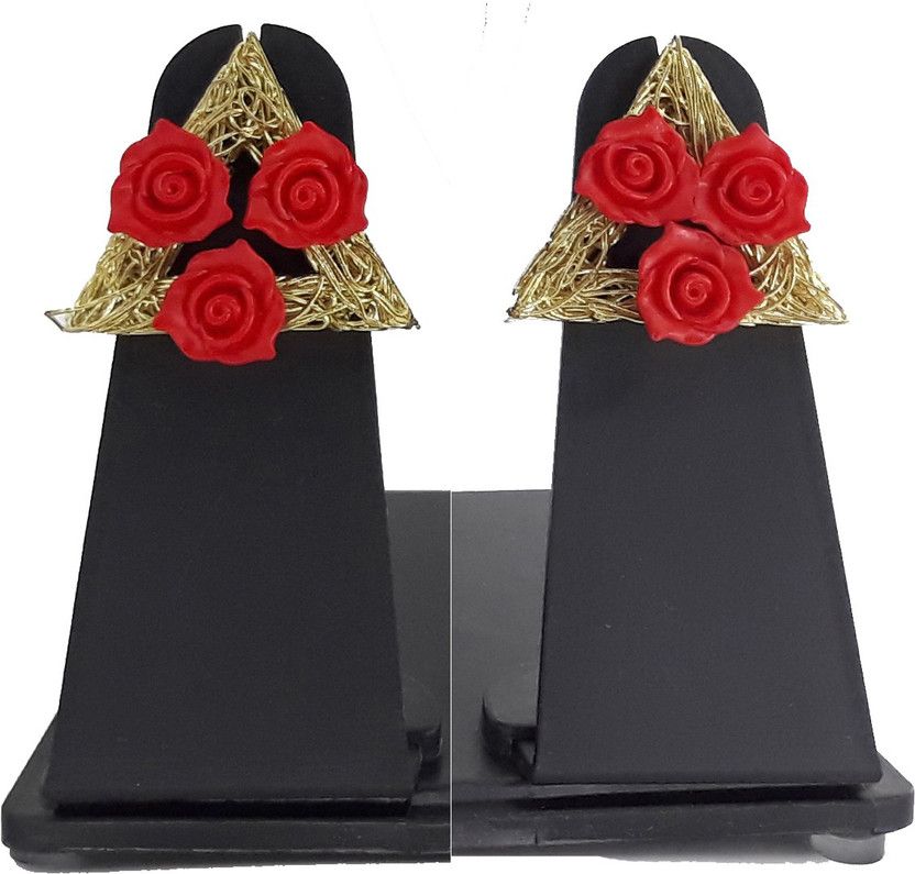Floral with Golden Triangle Metal Drops & Danglers