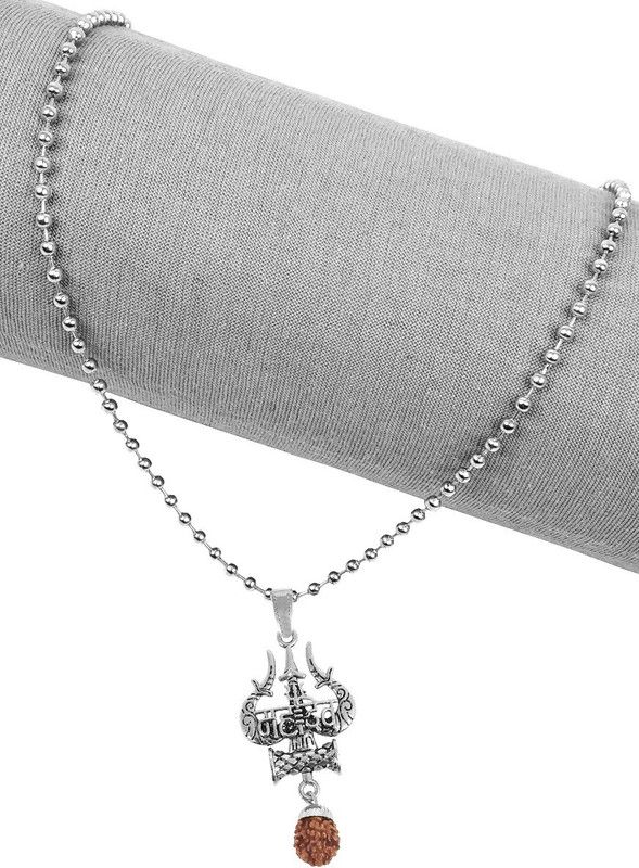 Rudraksha God Silver Trishul Damru Shiva Mahadev Mahakal Locket Pendant Necklace Stainless Steel Pendant
