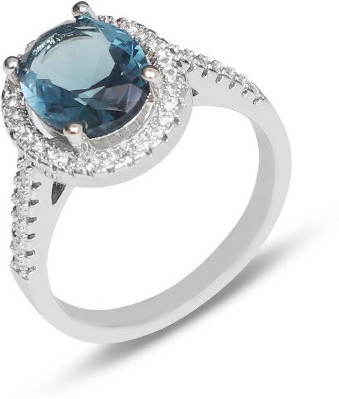Prussian Blue Diamond Ring Copper Cubic Zirconia Platinum Plated Ring