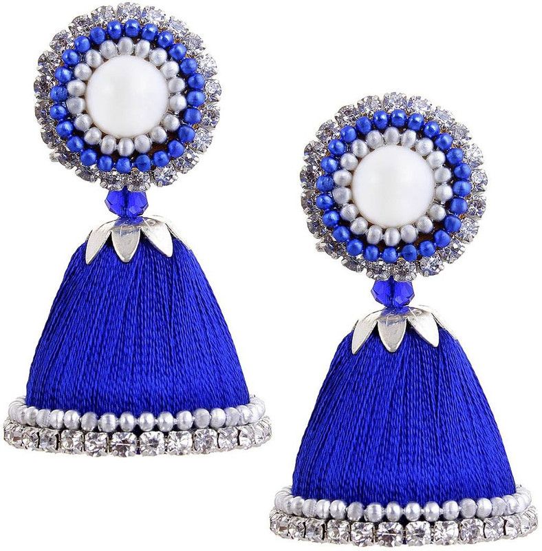 Silk Thread Work Blue Fabric Jhumki Earring