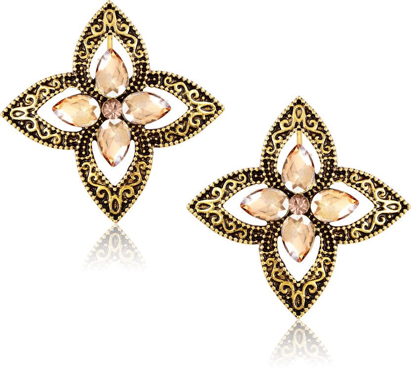 Fashion Jewellery Traditional Gold plated Pearl Crystal Earrings for women party wear stylish designer Wedding Set Ear ring studs for girls- earrings studs-128 Cubic Zirconia, Crystal Copper, Brass Stud Earring