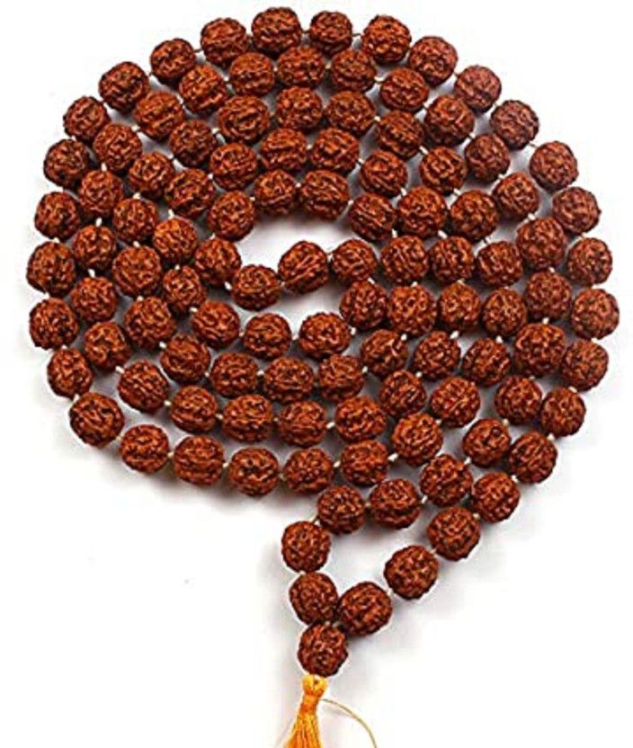 SS Gems & Jewels 9mm 5 Mukhi Rudraksha Mala (108+1 Beads) Wood Chain