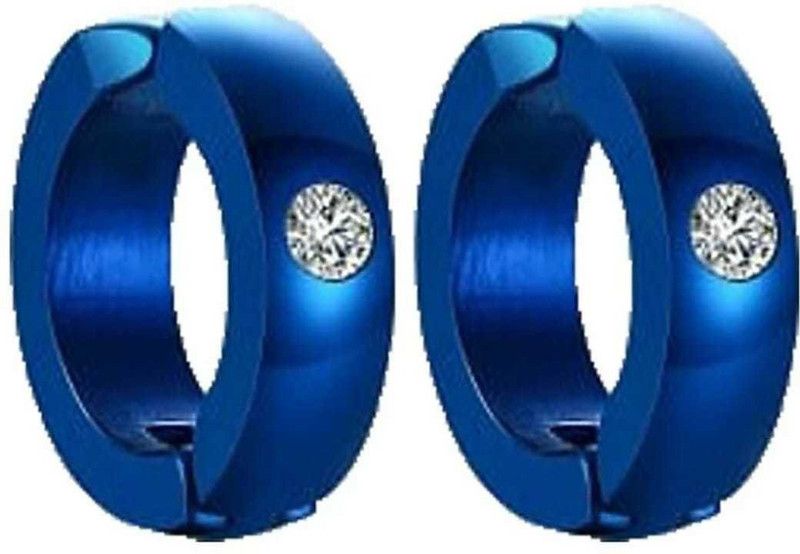 Fashion Punk Non-Piercing Ear men's jewelry Earring Crystal Stainless Steel Clip-on Earring (PACK OF 1 PAIR) BLUE Metal Huggie Earring, Hoop Earring