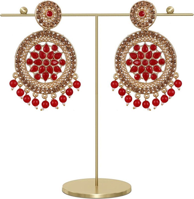 Classical Gold Plated Turquoise Beaded Dangle Earring For Women. Alloy Huggie Earring