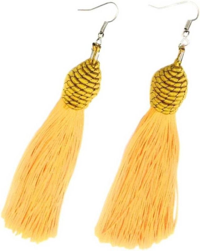 Yellow earring dangle with Silver Clasp in Yellow cotton thread Women And Girls Fashion earring Stone, Metal Tassel Earring Fabric Tassel Earring