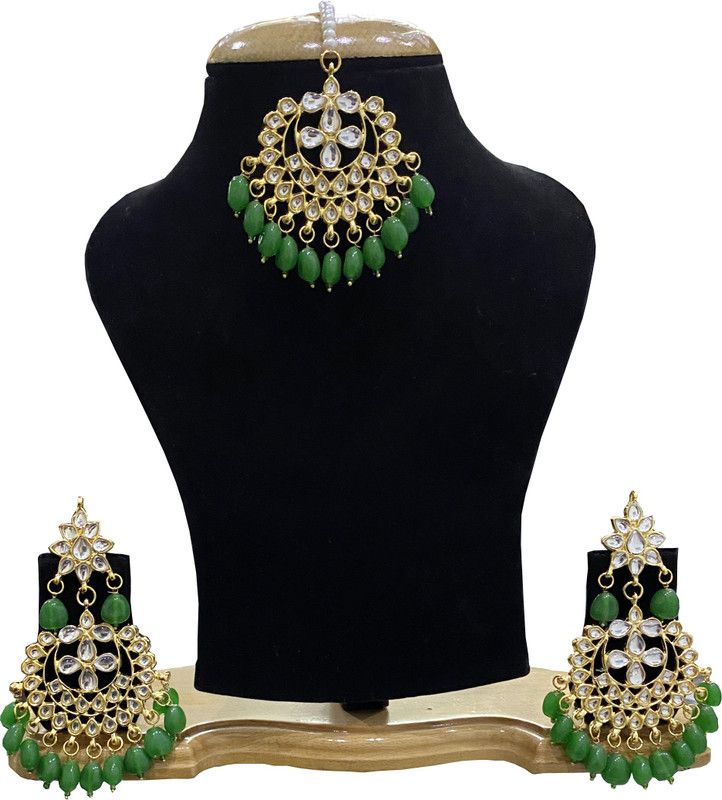 Metal, Glass, Alloy Gold-plated Gold, Green Jewel Set  (Pack of 1)