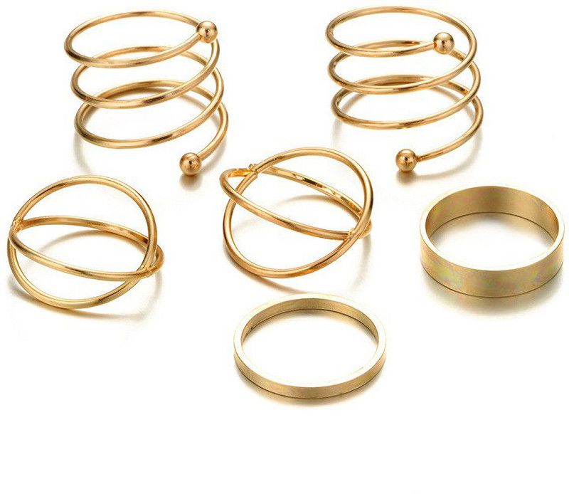Trendy Western Style Gold Plated 6 Pcs Cubic , Knuckle Band Rings Alloy Gold Plated Knuckle Ring