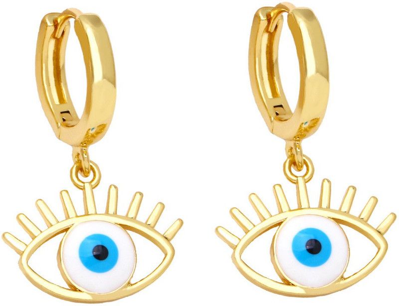 Eyelash Evil Eye Charm Design Earring for Women an Girls Cubic Zirconia Brass, Alloy Huggie Earring