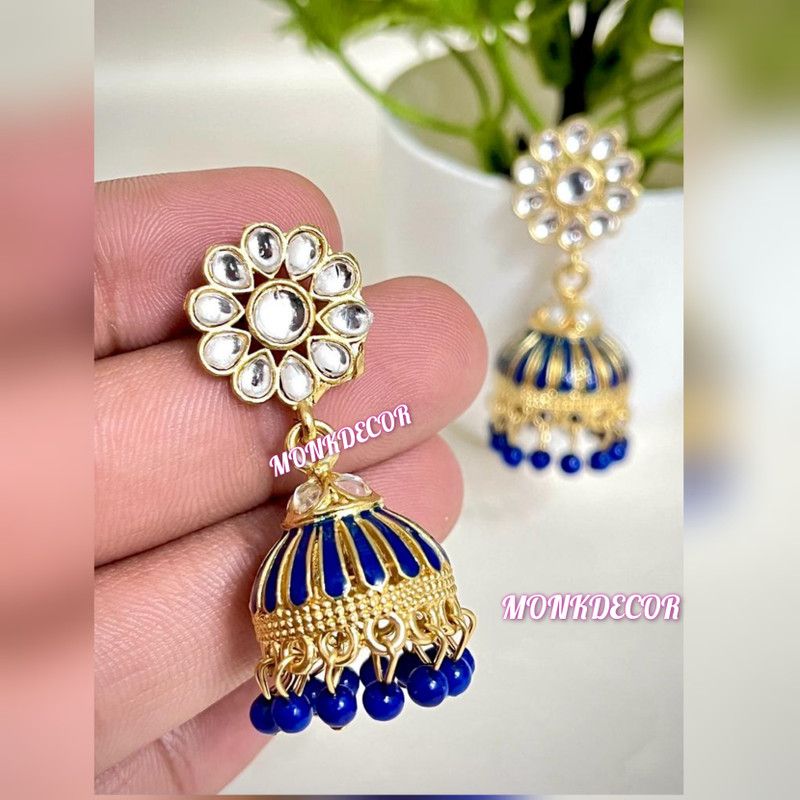 (Meena Stone-Blue) Beautiful Latest Design Earrings For Girls & Women Alloy Jhumki Earring