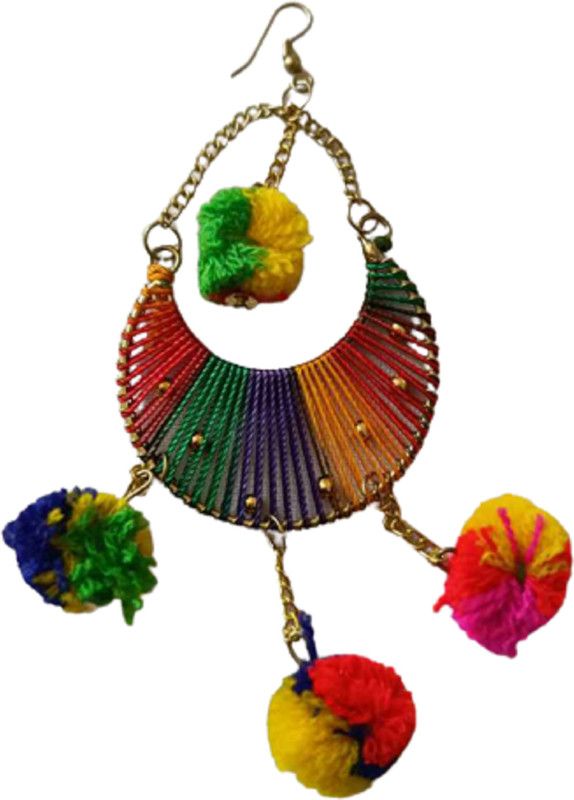 Multicolor Handcrafted Hanging Earrings Cotton Dori, Metal Drops & Danglers
